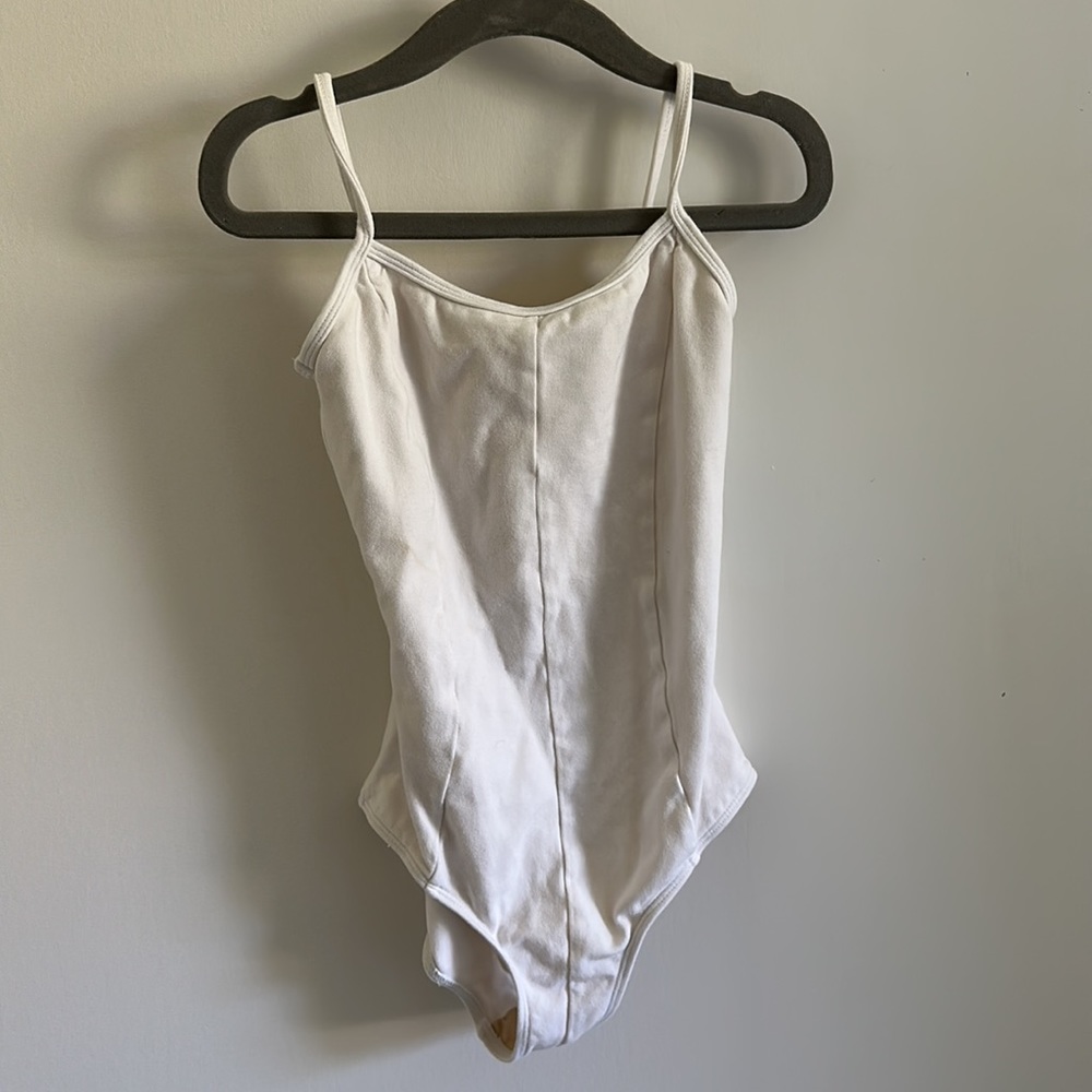 Girls white ballet leotard with seams
